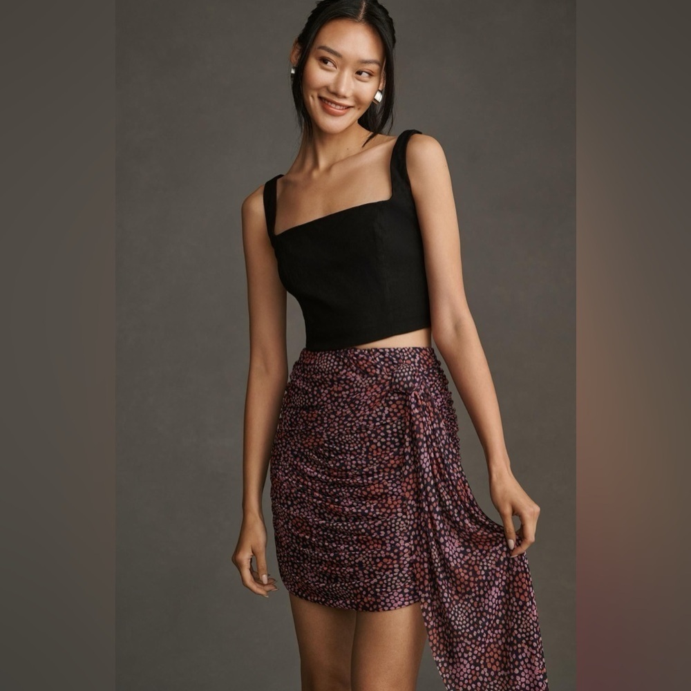 NWT By Anthropologie Flirty Knit Mini Skirt in Red Motif